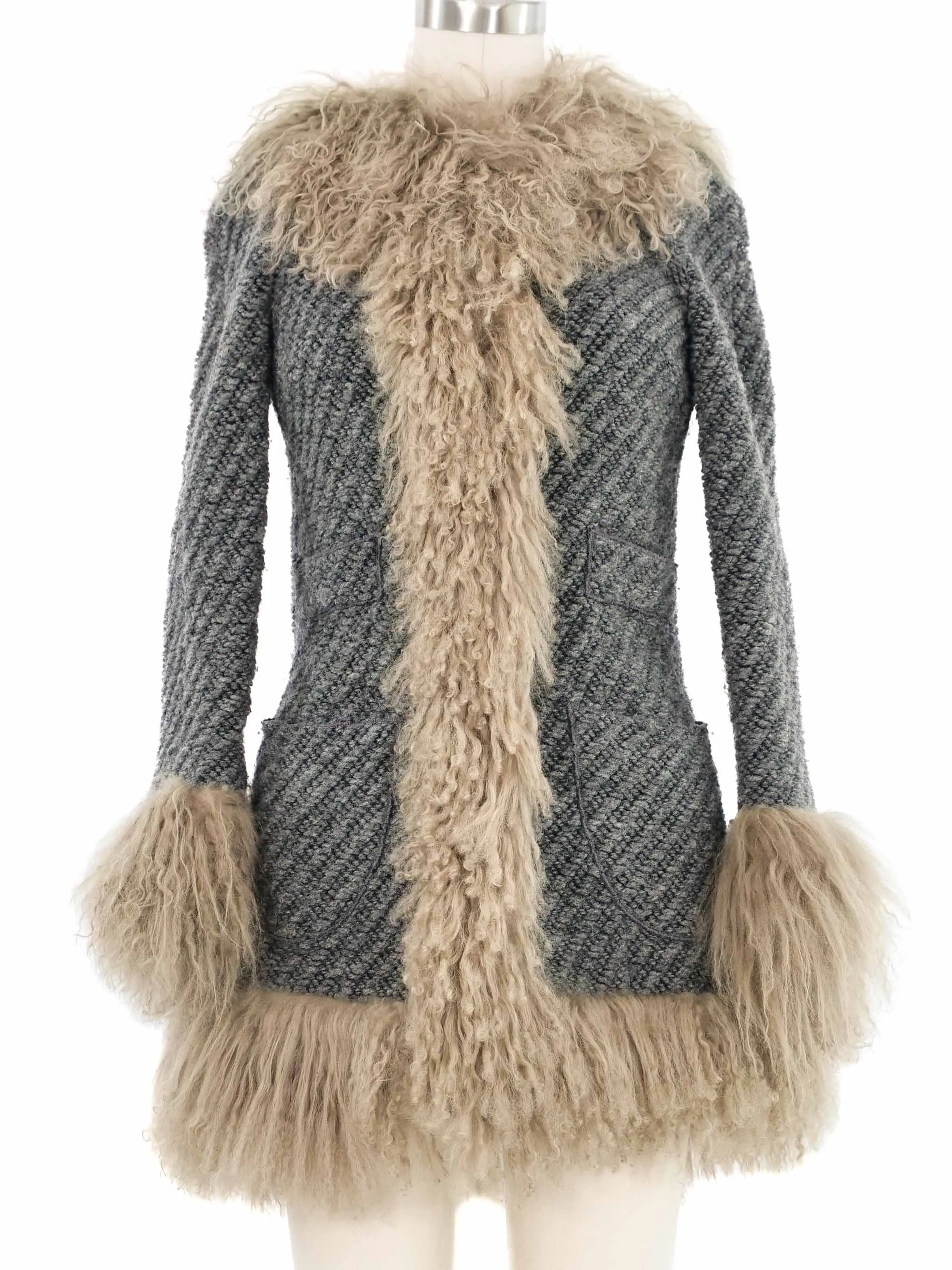 1990s Dolce and Gabbana Mongolian Fur Trim Coat