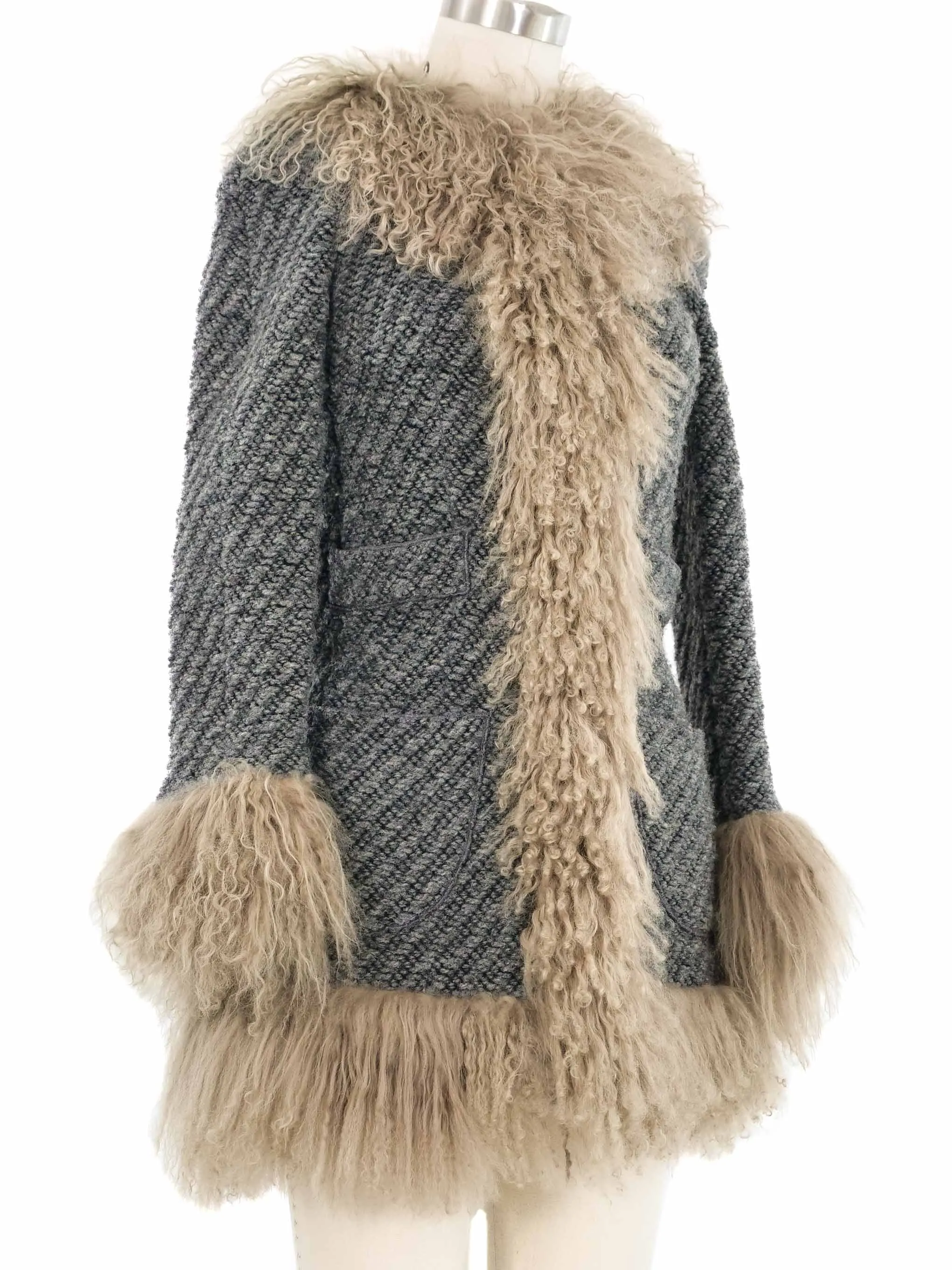 1990s Dolce and Gabbana Mongolian Fur Trim Coat