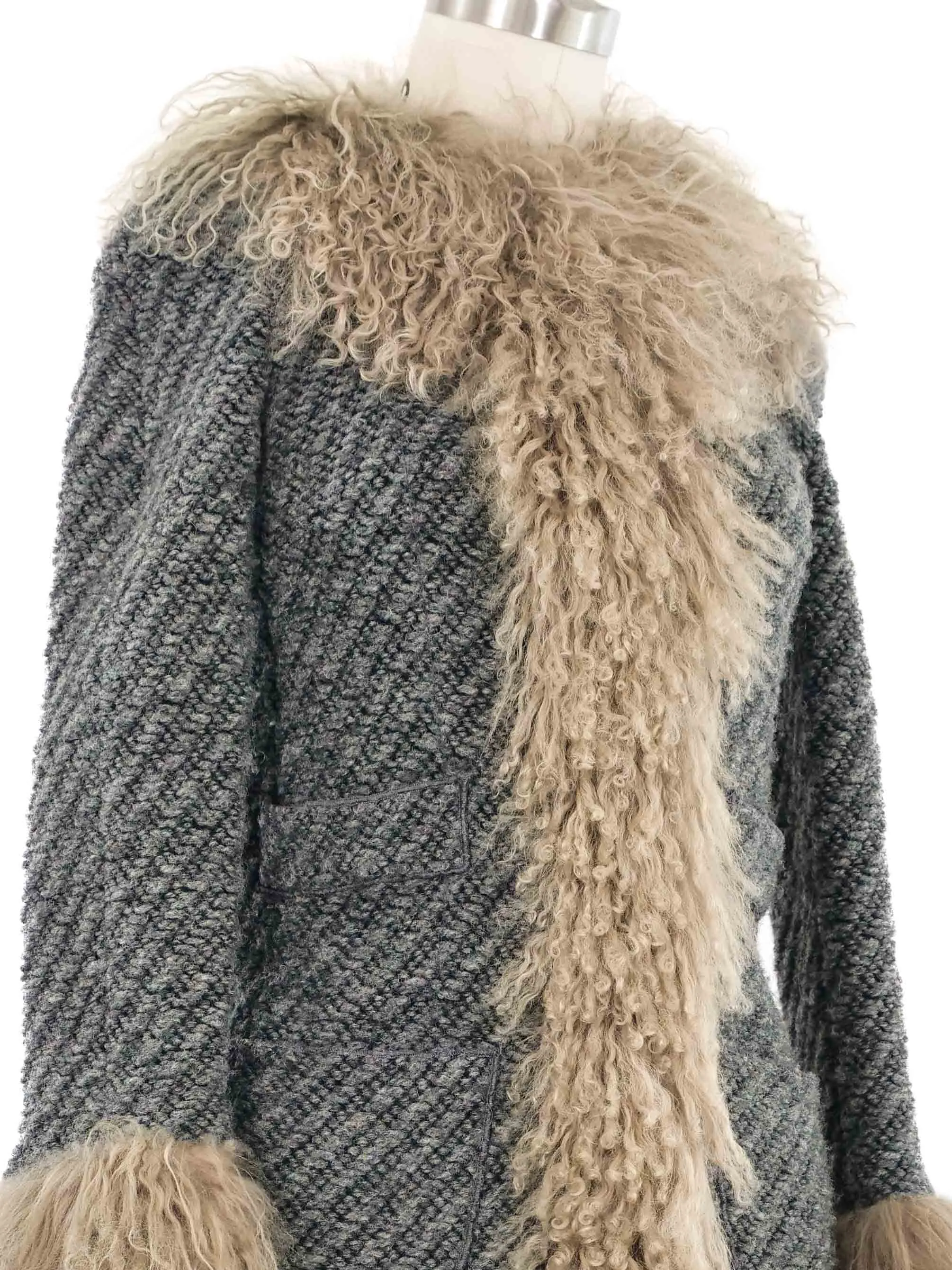 1990s Dolce and Gabbana Mongolian Fur Trim Coat