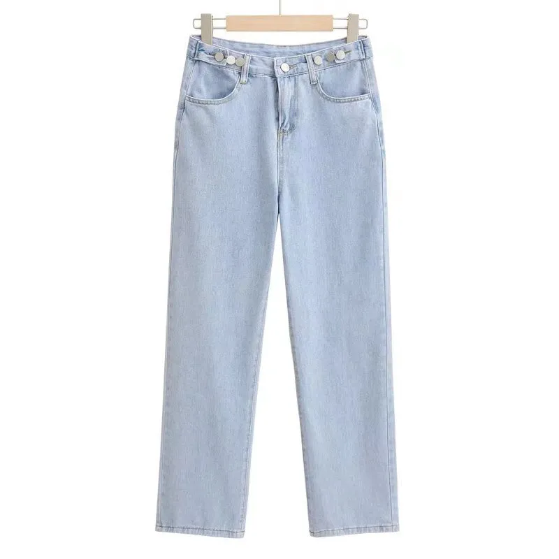 2022 Autumn New Design Denim Pants High Waist Wide Leg Straight Jeans