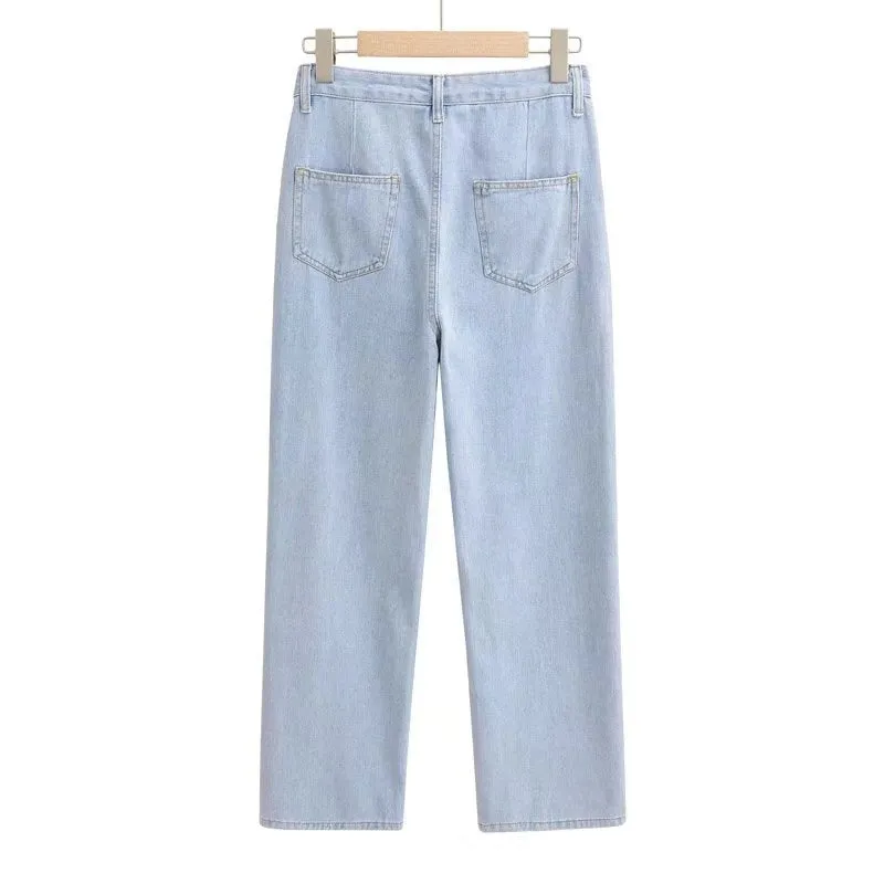 2022 Autumn New Design Denim Pants High Waist Wide Leg Straight Jeans