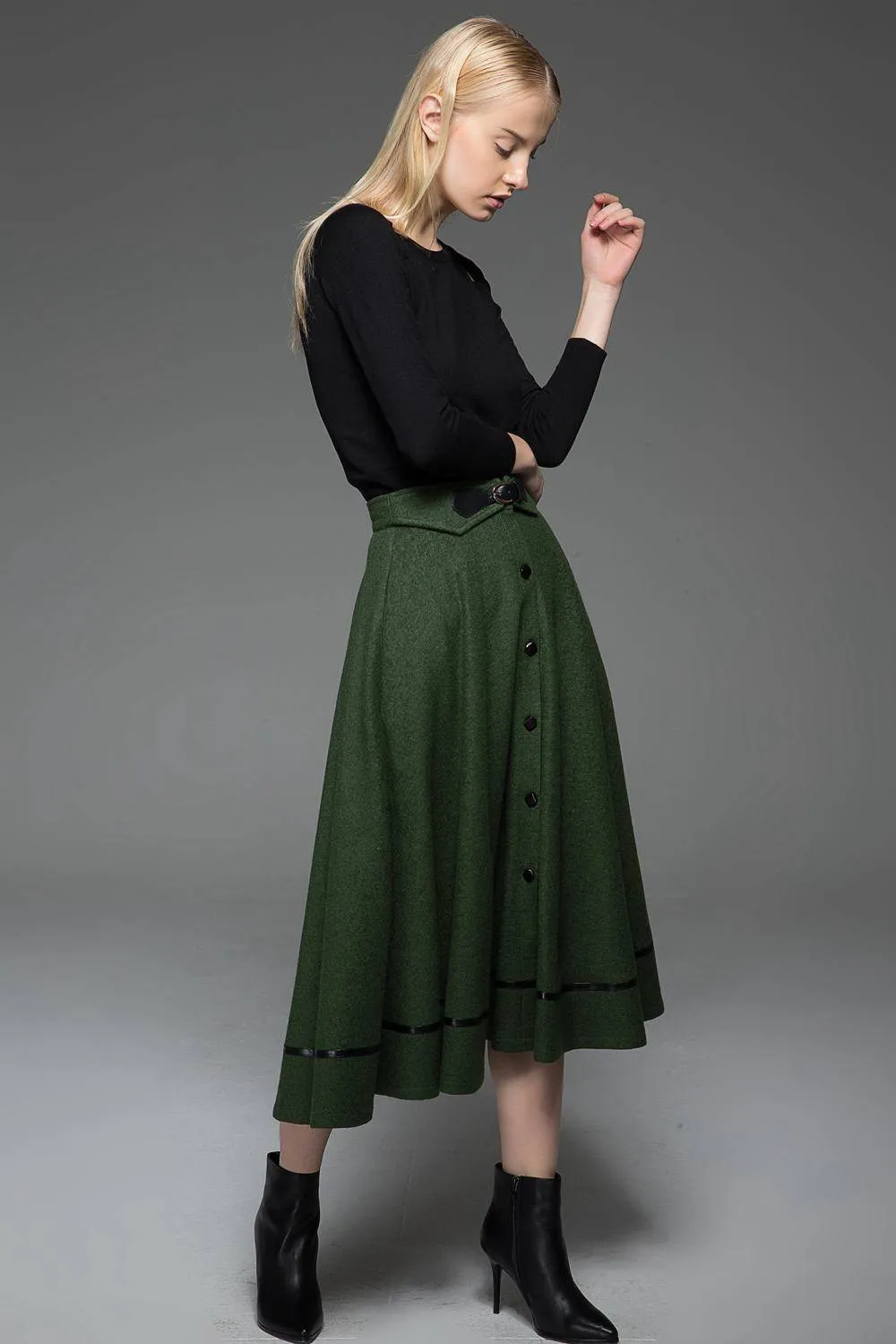 A-Line Winter Warm Midi-Length Skirt C760