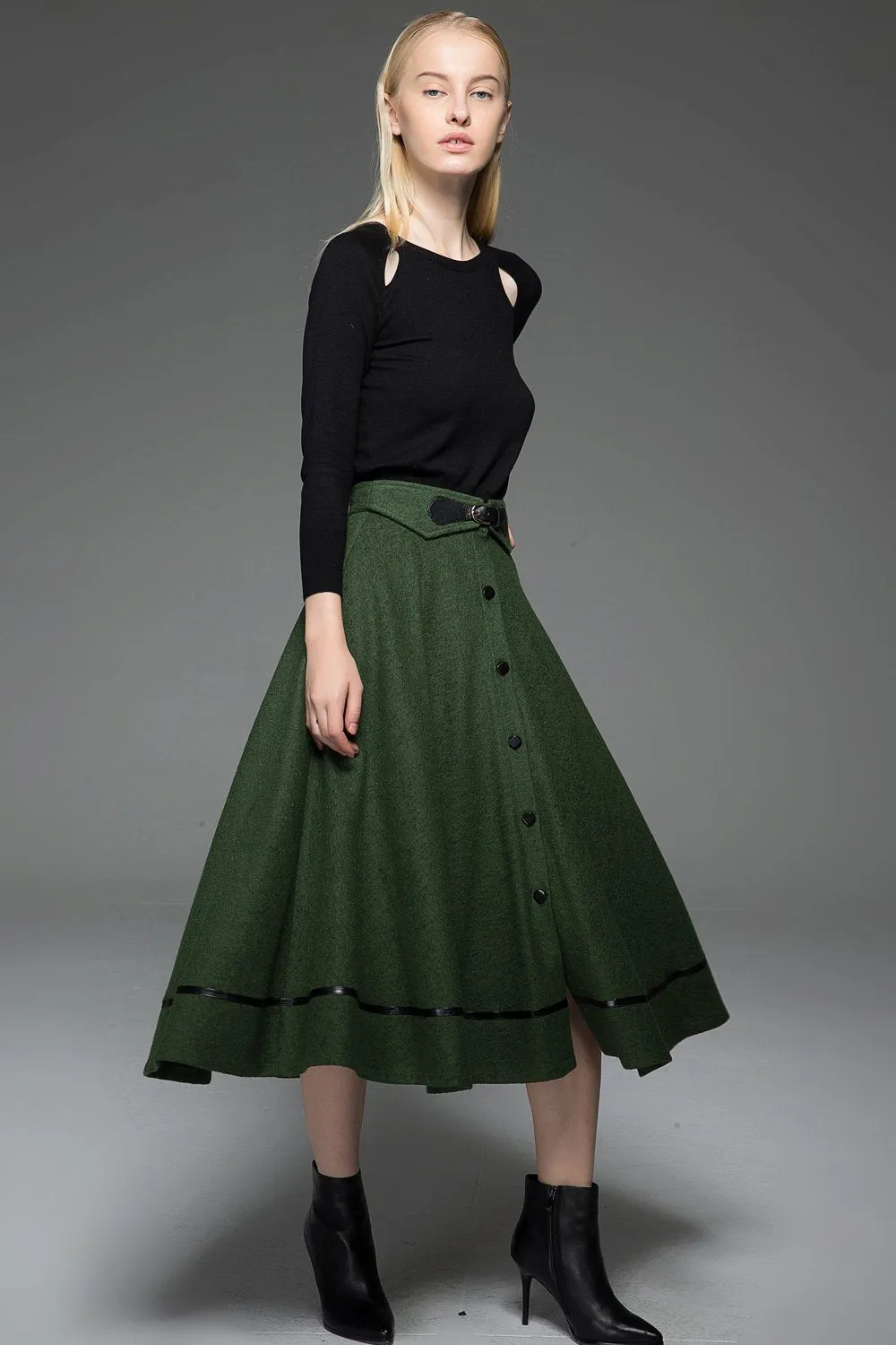 A-Line Winter Warm Midi-Length Skirt C760