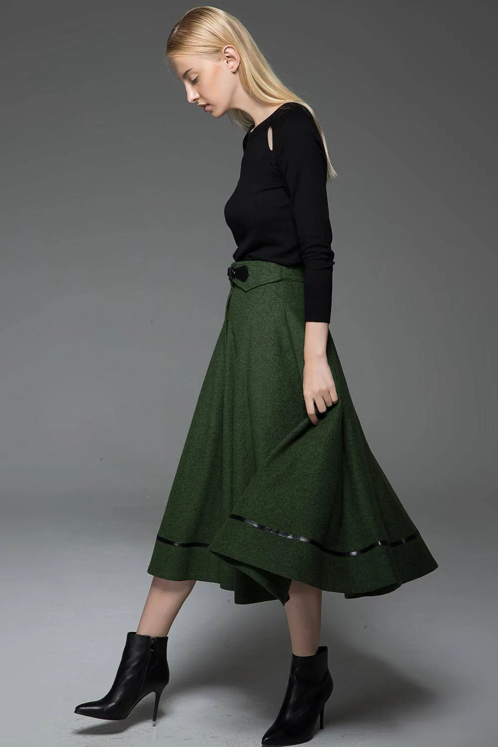 A-Line Winter Warm Midi-Length Skirt C760