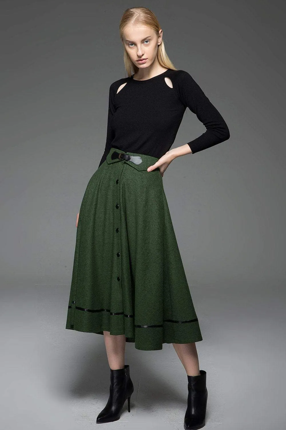 A-Line Winter Warm Midi-Length Skirt C760