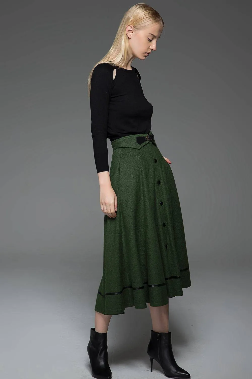 A-Line Winter Warm Midi-Length Skirt C760