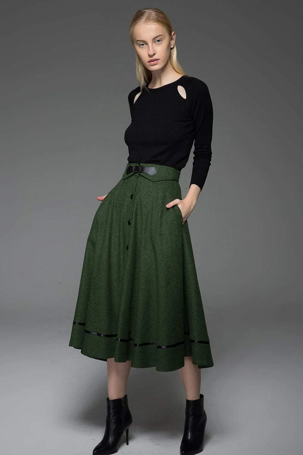 A-Line Winter Warm Midi-Length Skirt C760
