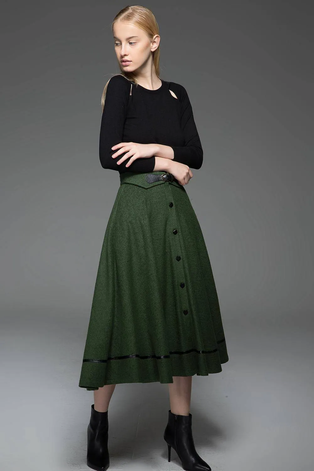 A-Line Winter Warm Midi-Length Skirt C760