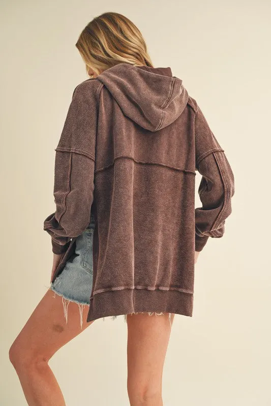 Aemi   Co Exposed Seam Side Slit Hoodie with Kangaroo Pocket