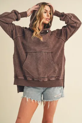 Aemi   Co Exposed Seam Side Slit Hoodie with Kangaroo Pocket