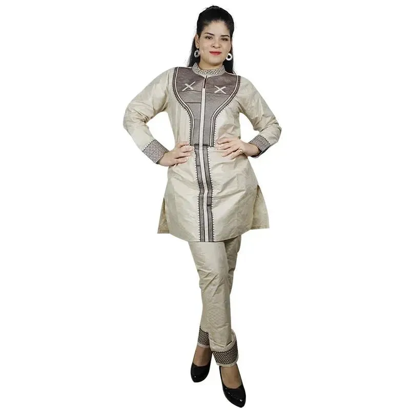African Women's Dashiki Embroidered Top and Pants Set – Soft, Stylish, and Comfortable