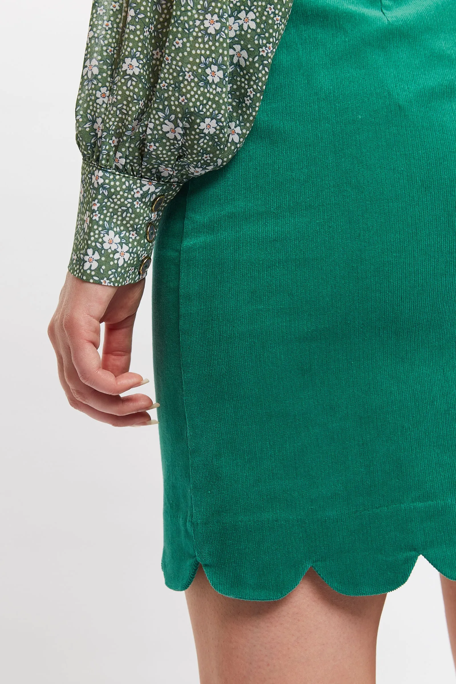 Alicja Baby Cord Scalloped Hem Mini Skirt - Green