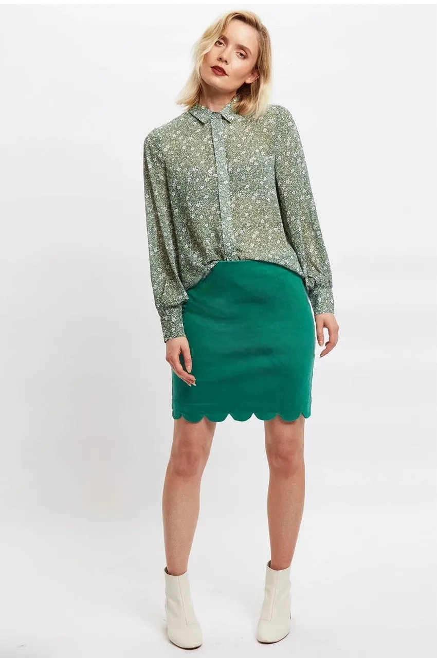 Alicja Baby Cord Scalloped Hem Mini Skirt - Green