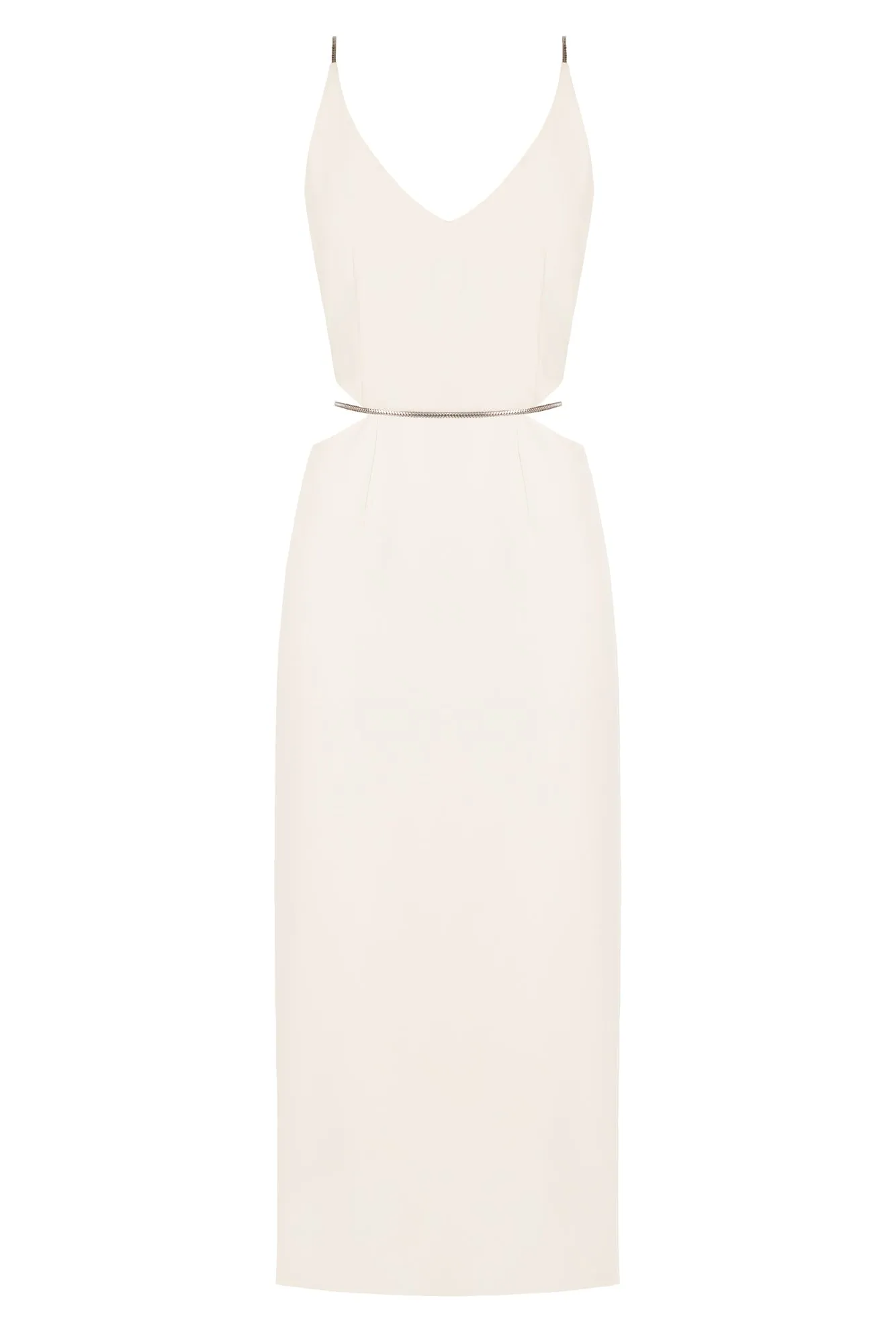 ALMA cream midi dress with flat snake chain braces