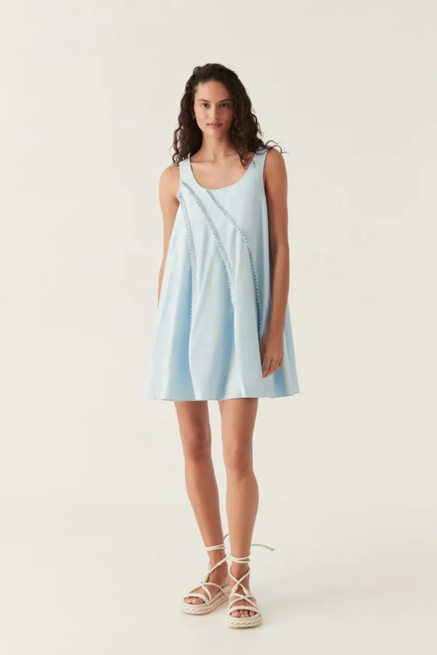 Asta Whipstitch Mini Dress Pale Blue