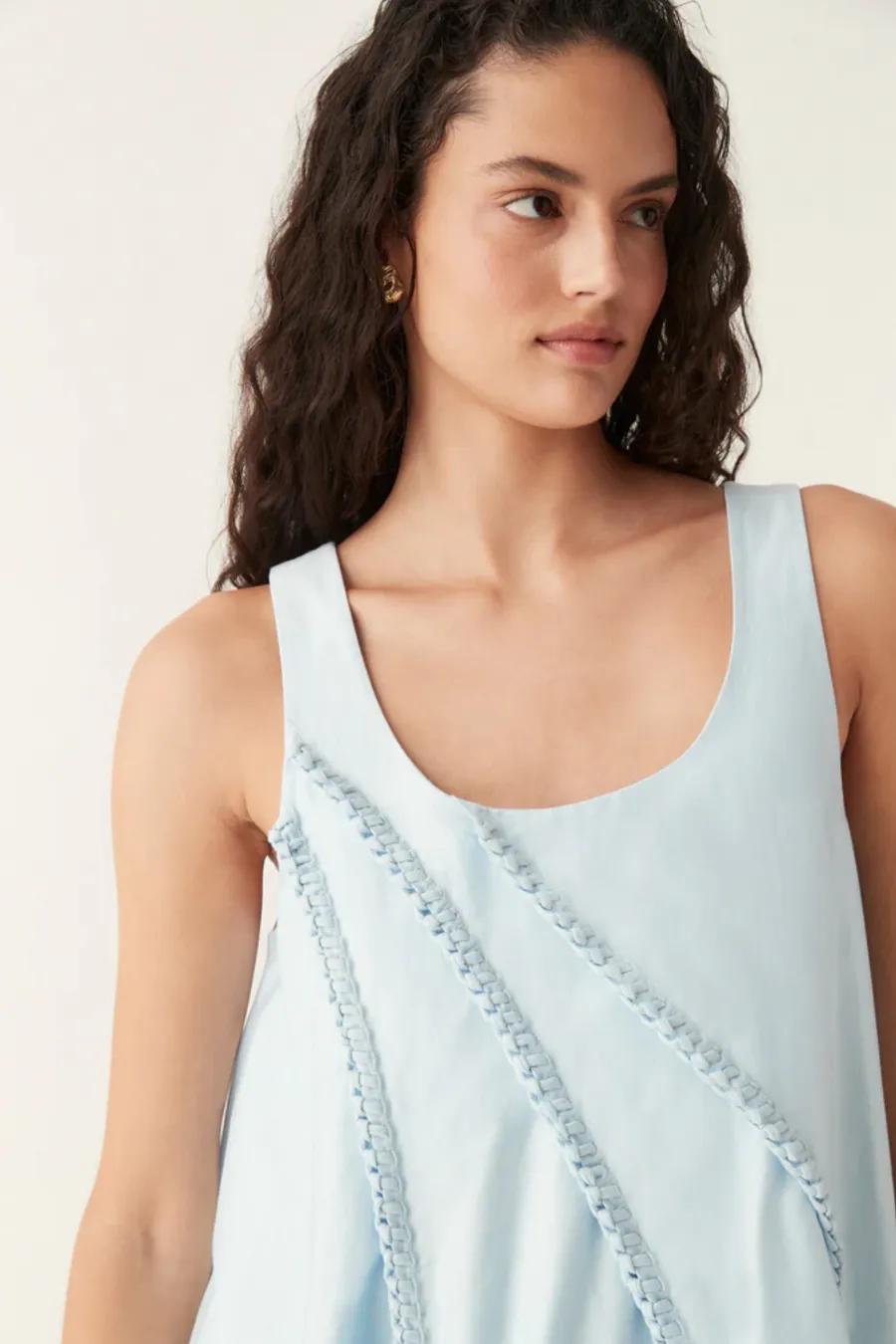 Asta Whipstitch Mini Dress Pale Blue