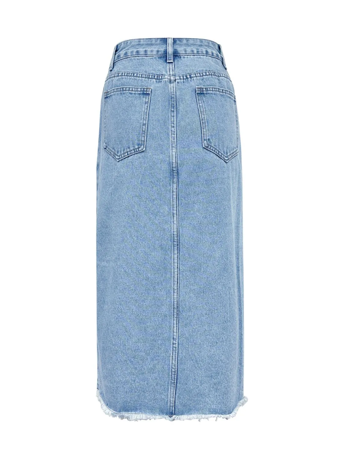 Asymmetrical High-Rise Distressed Cut Denim Frayed Retro Blue Jean Midi Skirt