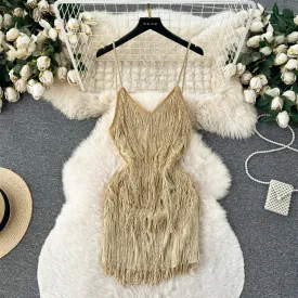 Backless Fringed Patchwork Slip Dress
