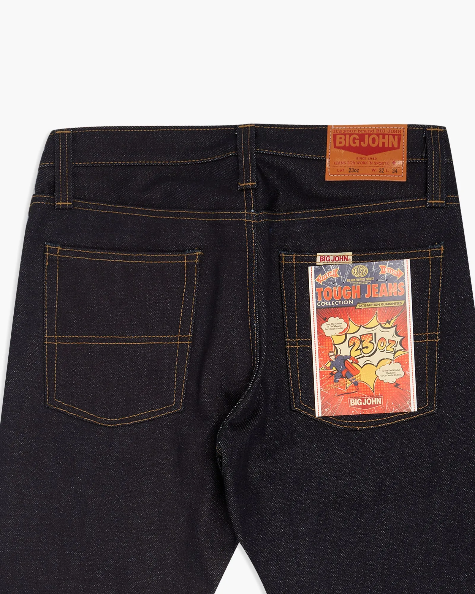 Big John M106G Tough 23oz Slim Tapered Selvedge Mens Jeans - Unwashed