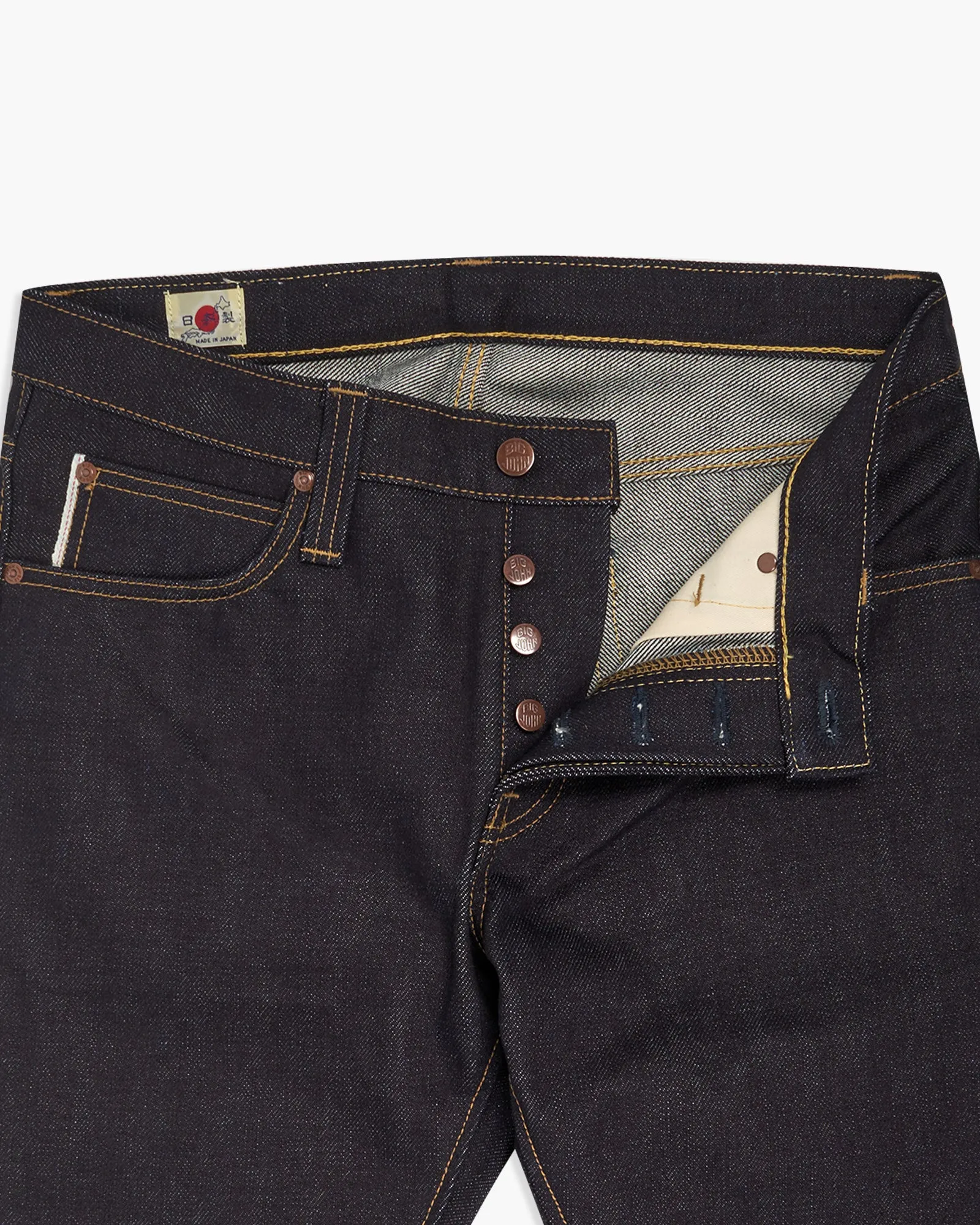 Big John M106G Tough 23oz Slim Tapered Selvedge Mens Jeans - Unwashed