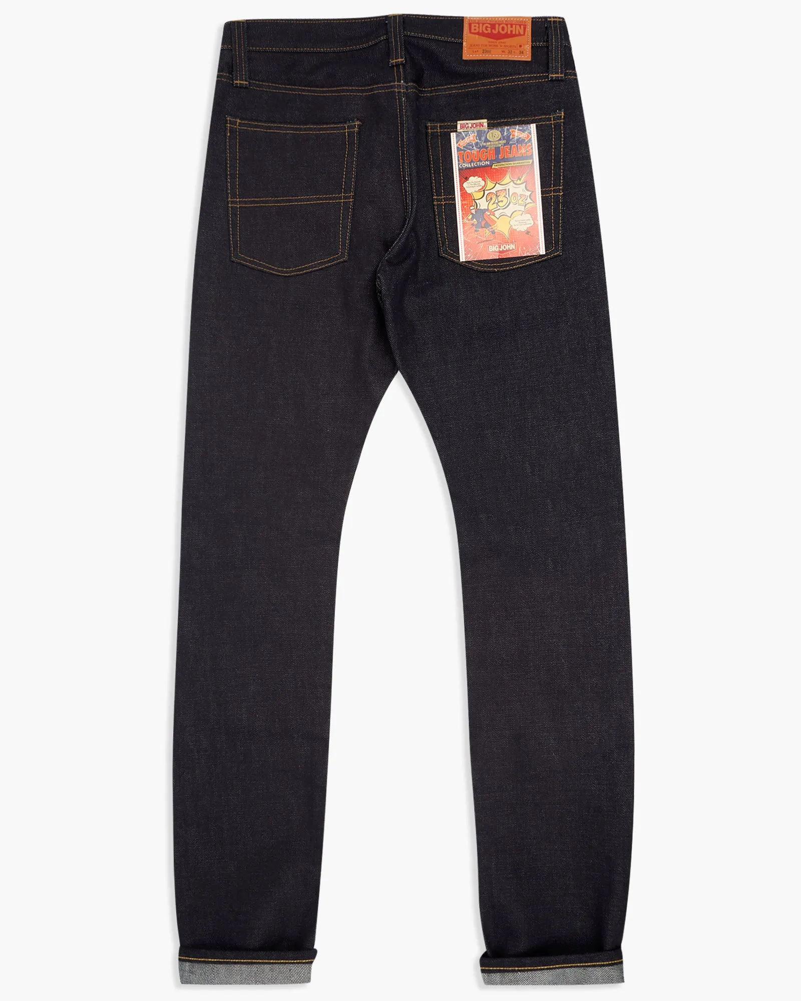 Big John M106G Tough 23oz Slim Tapered Selvedge Mens Jeans - Unwashed