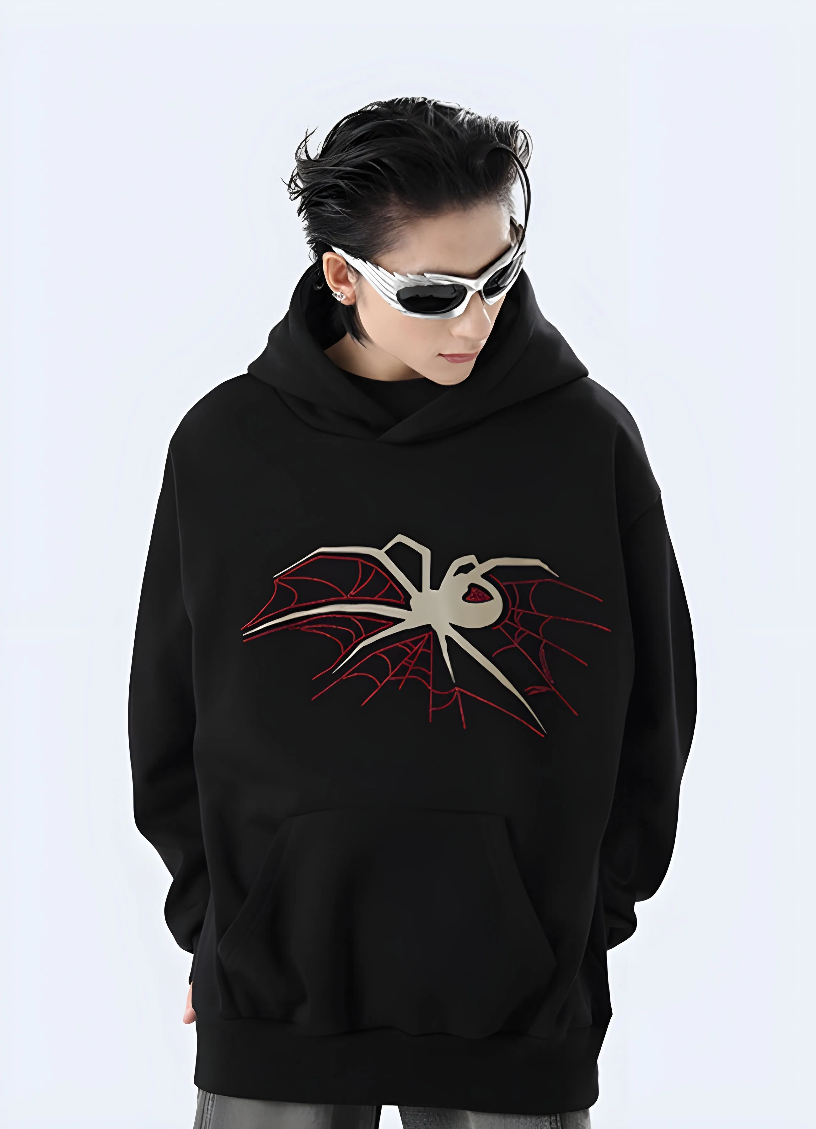 Black Spider Goth Fleece Hoodie