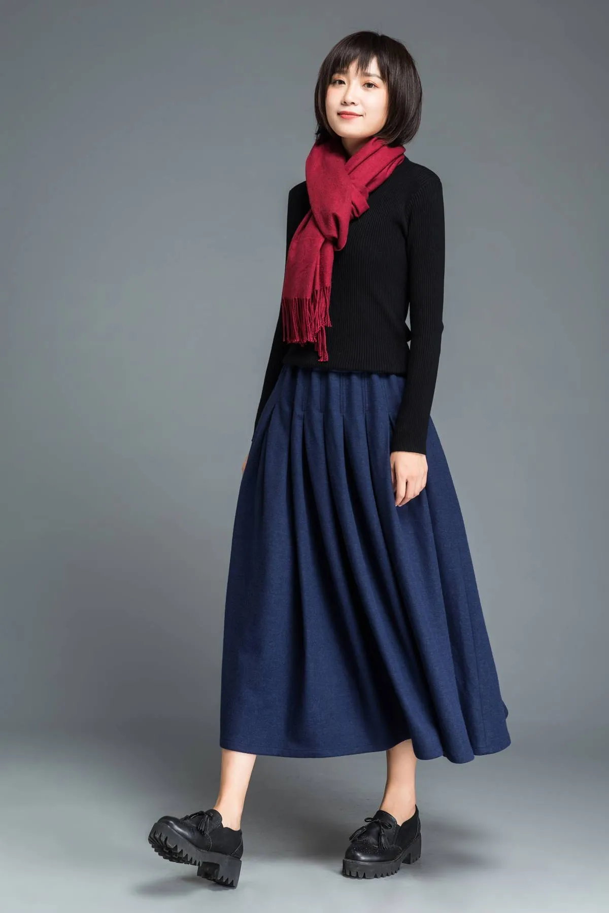 Blue wool skirt, long skirt, wool skirt, winter skirt, womens skirt, blue skirt, pleated skirt, skirt with pockets, long wool skirt C1213
