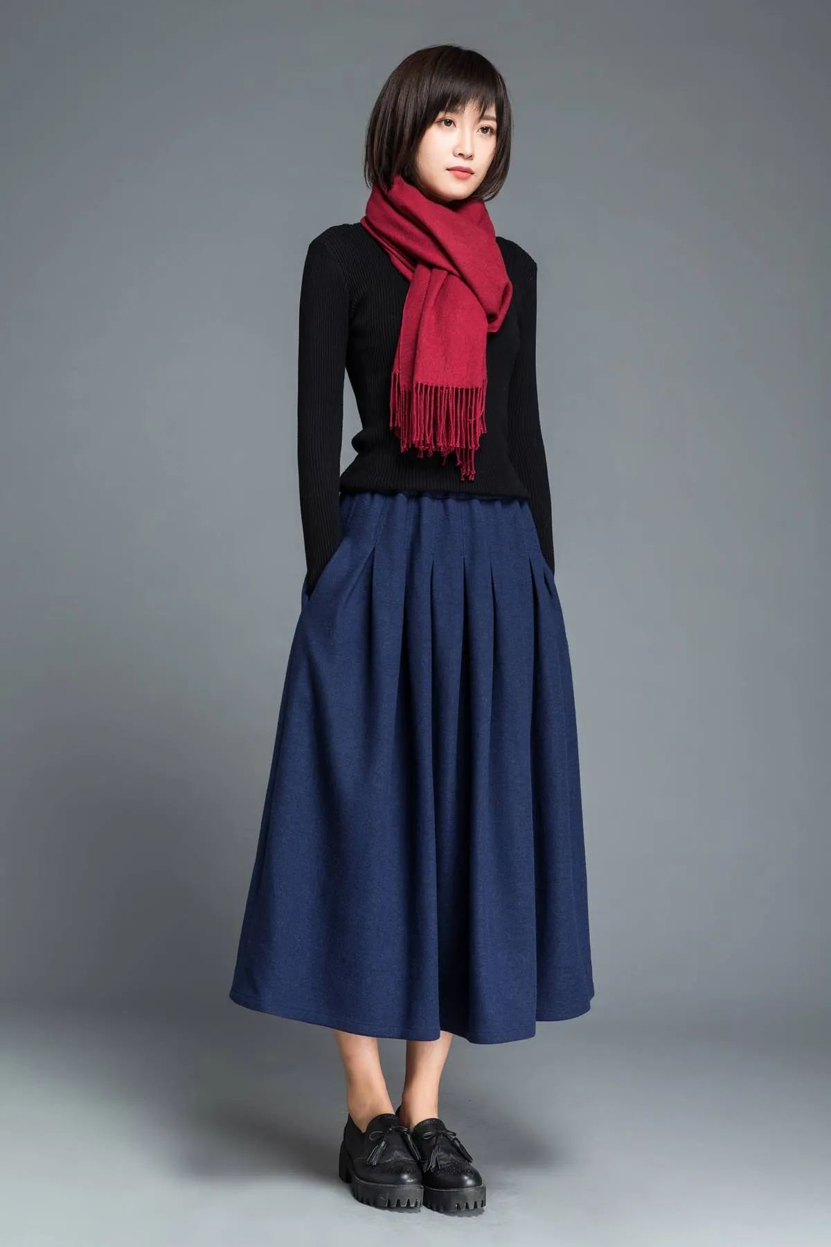 Blue wool skirt, long skirt, wool skirt, winter skirt, womens skirt, blue skirt, pleated skirt, skirt with pockets, long wool skirt C1213