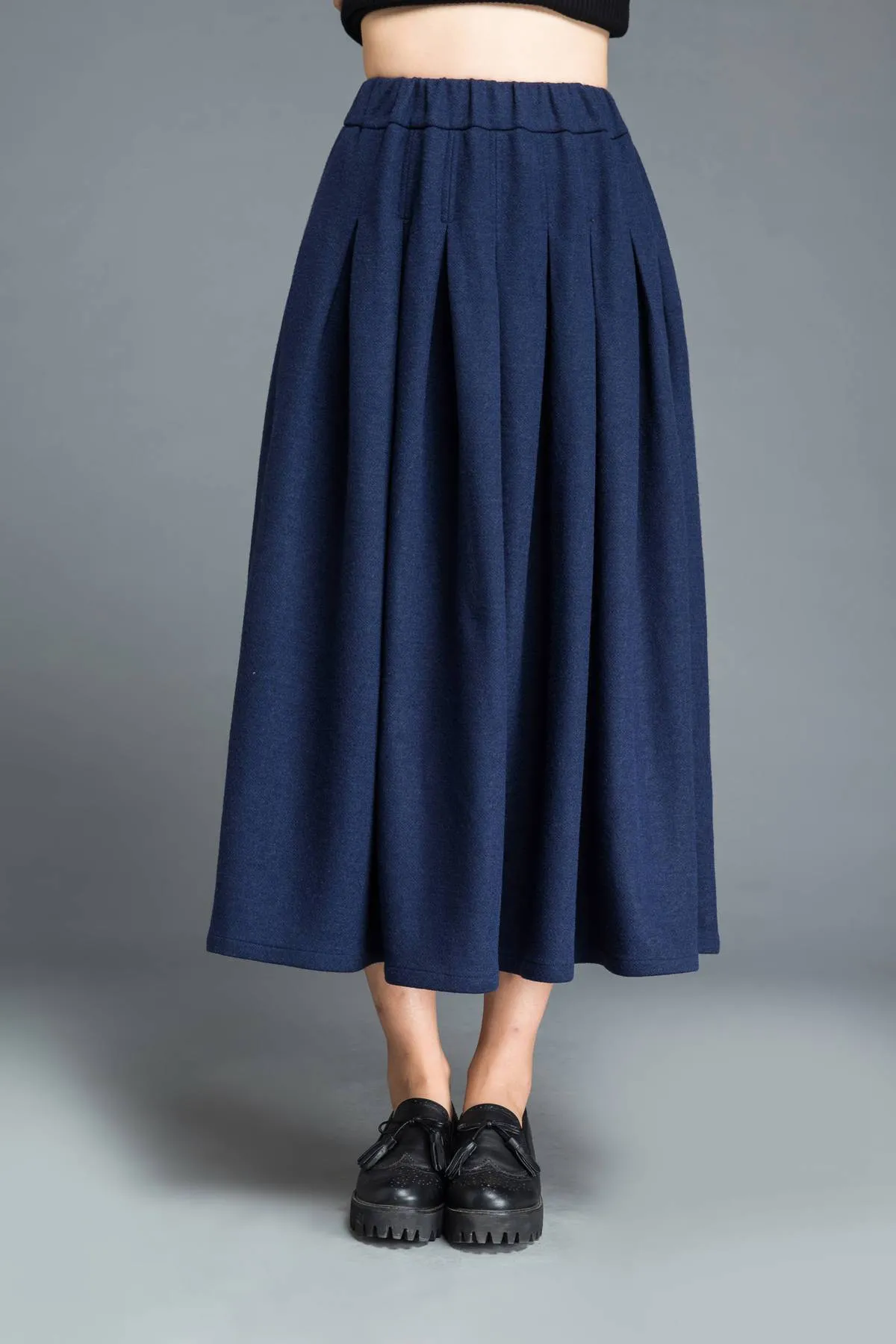 Blue wool skirt, long skirt, wool skirt, winter skirt, womens skirt, blue skirt, pleated skirt, skirt with pockets, long wool skirt C1213