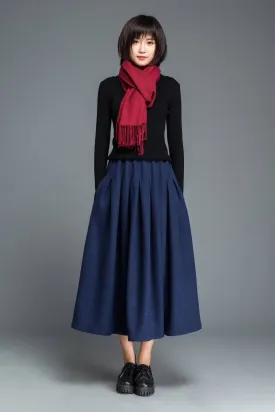Blue wool skirt, long skirt, wool skirt, winter skirt, womens skirt, blue skirt, pleated skirt, skirt with pockets, long wool skirt C1213