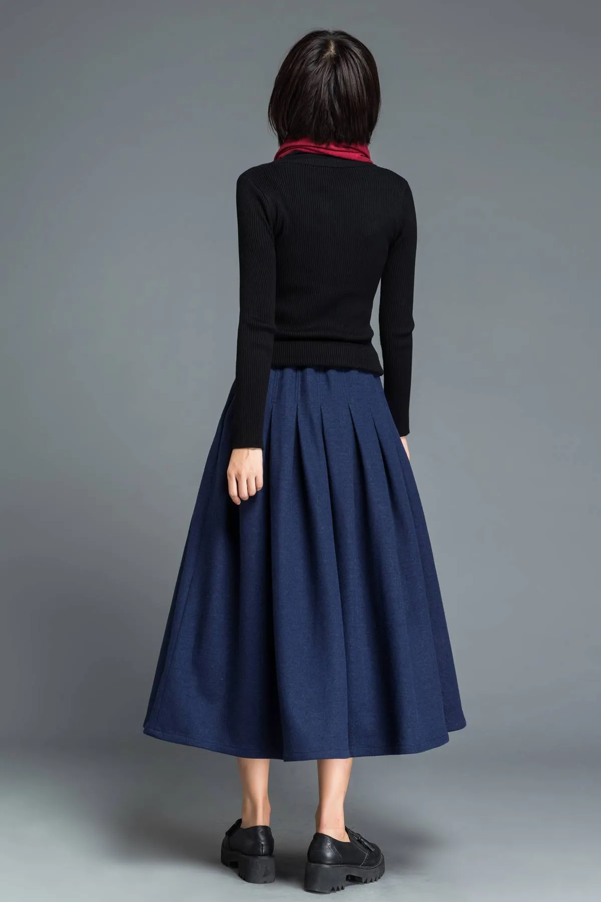 Blue wool skirt, long skirt, wool skirt, winter skirt, womens skirt, blue skirt, pleated skirt, skirt with pockets, long wool skirt C1213