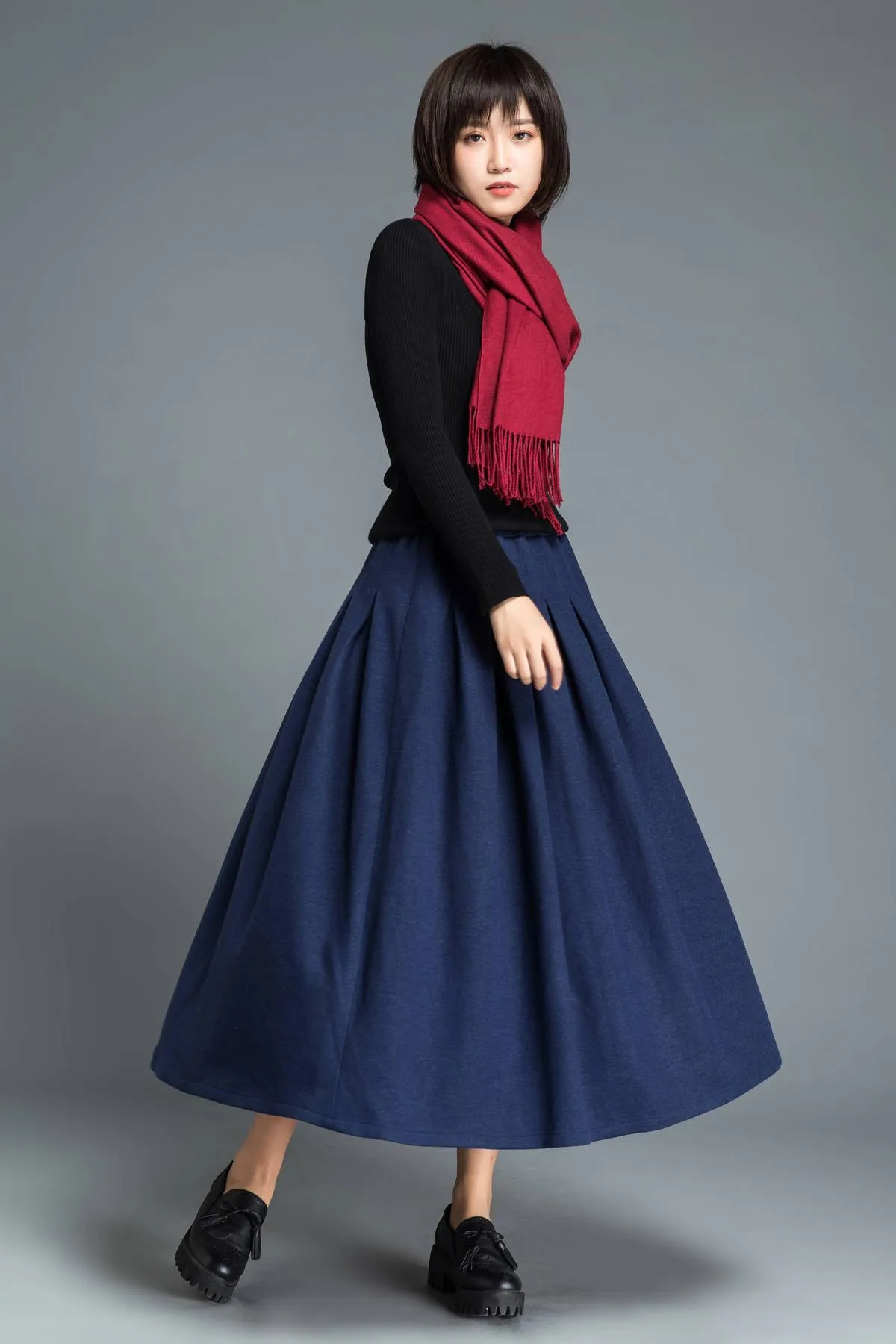 Blue wool skirt, long skirt, wool skirt, winter skirt, womens skirt, blue skirt, pleated skirt, skirt with pockets, long wool skirt C1213