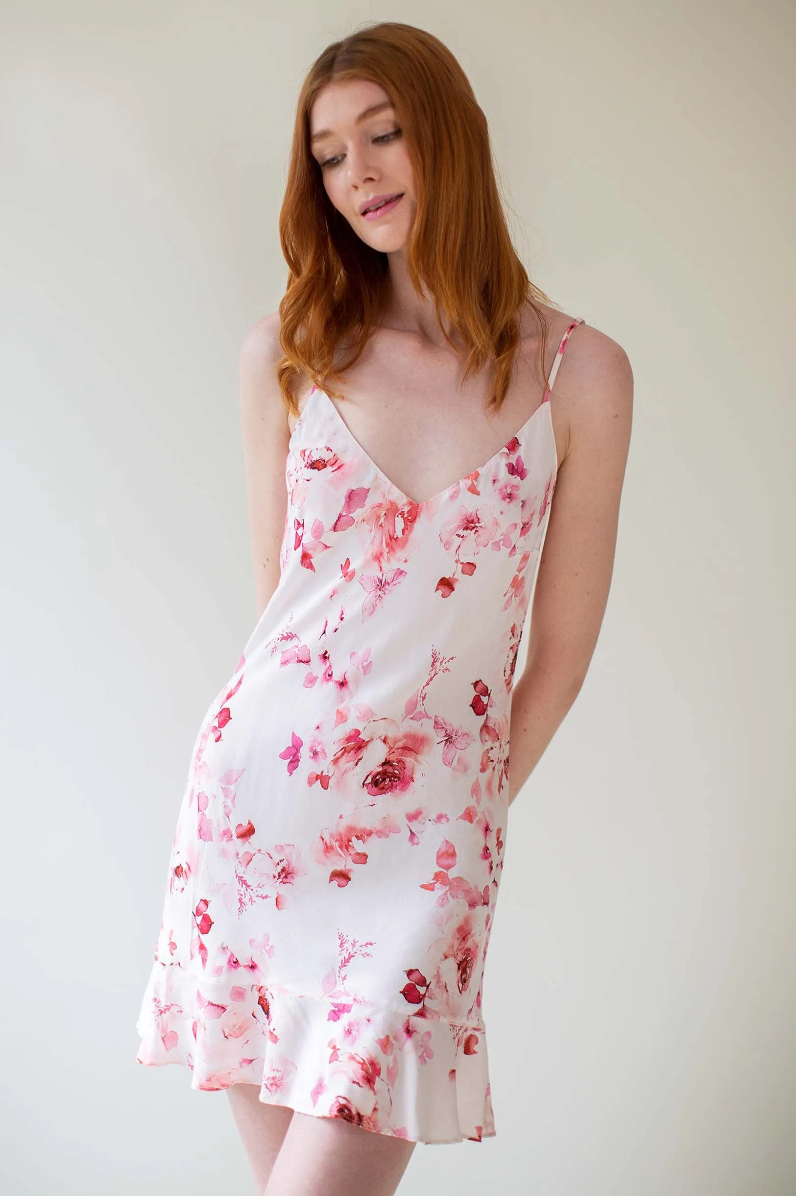 Botanical love Bias cut Flounce slip dress in blue floral