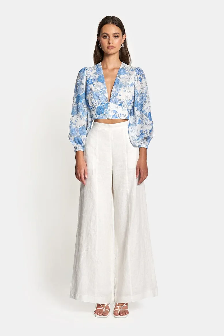 CAPRI HIGH WAIST LINEN PANTS - White