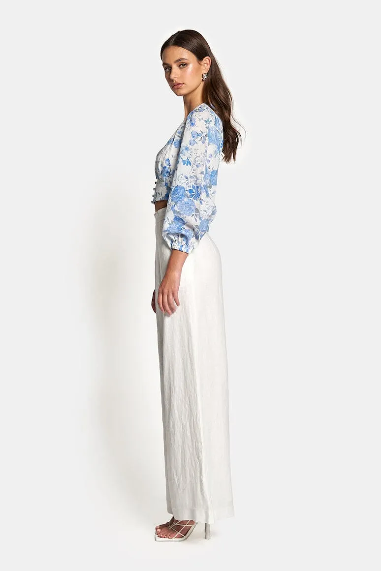 CAPRI HIGH WAIST LINEN PANTS - White