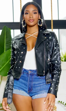 Catch A Vibe | Bling Faux Leather Jacket FINAL SALE