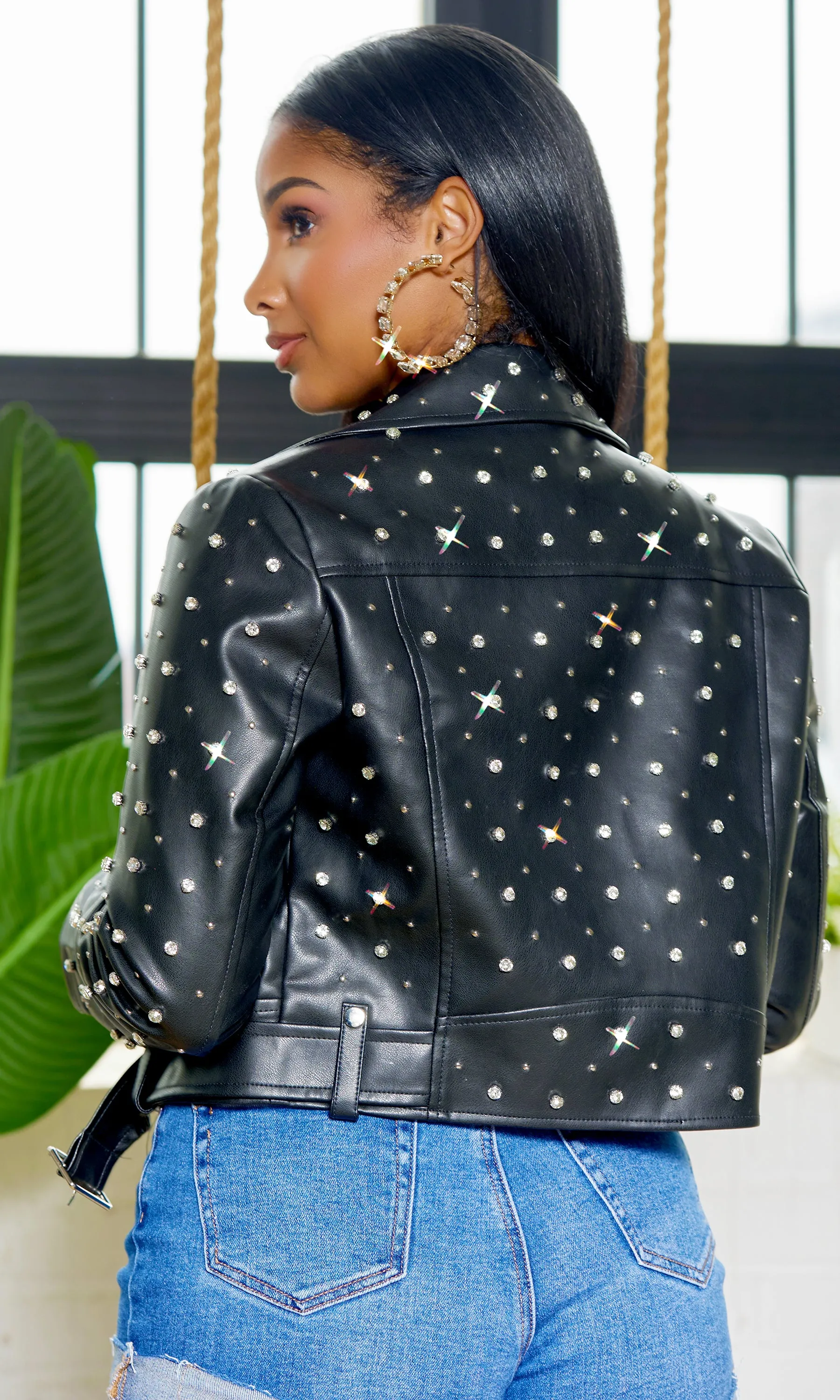 Catch A Vibe | Bling Faux Leather Jacket FINAL SALE