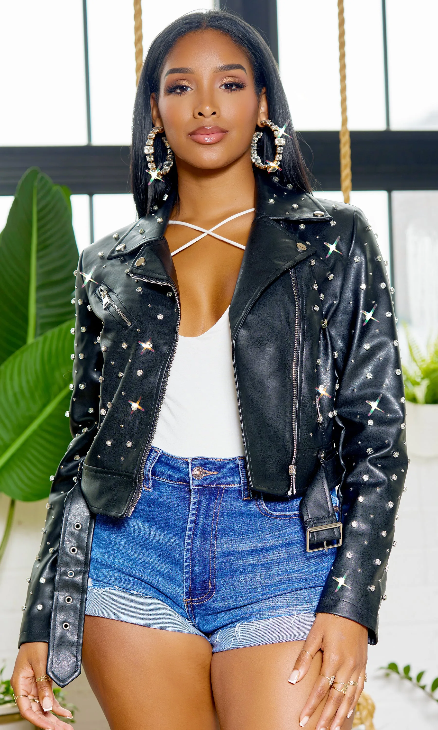 Catch A Vibe | Bling Faux Leather Jacket FINAL SALE