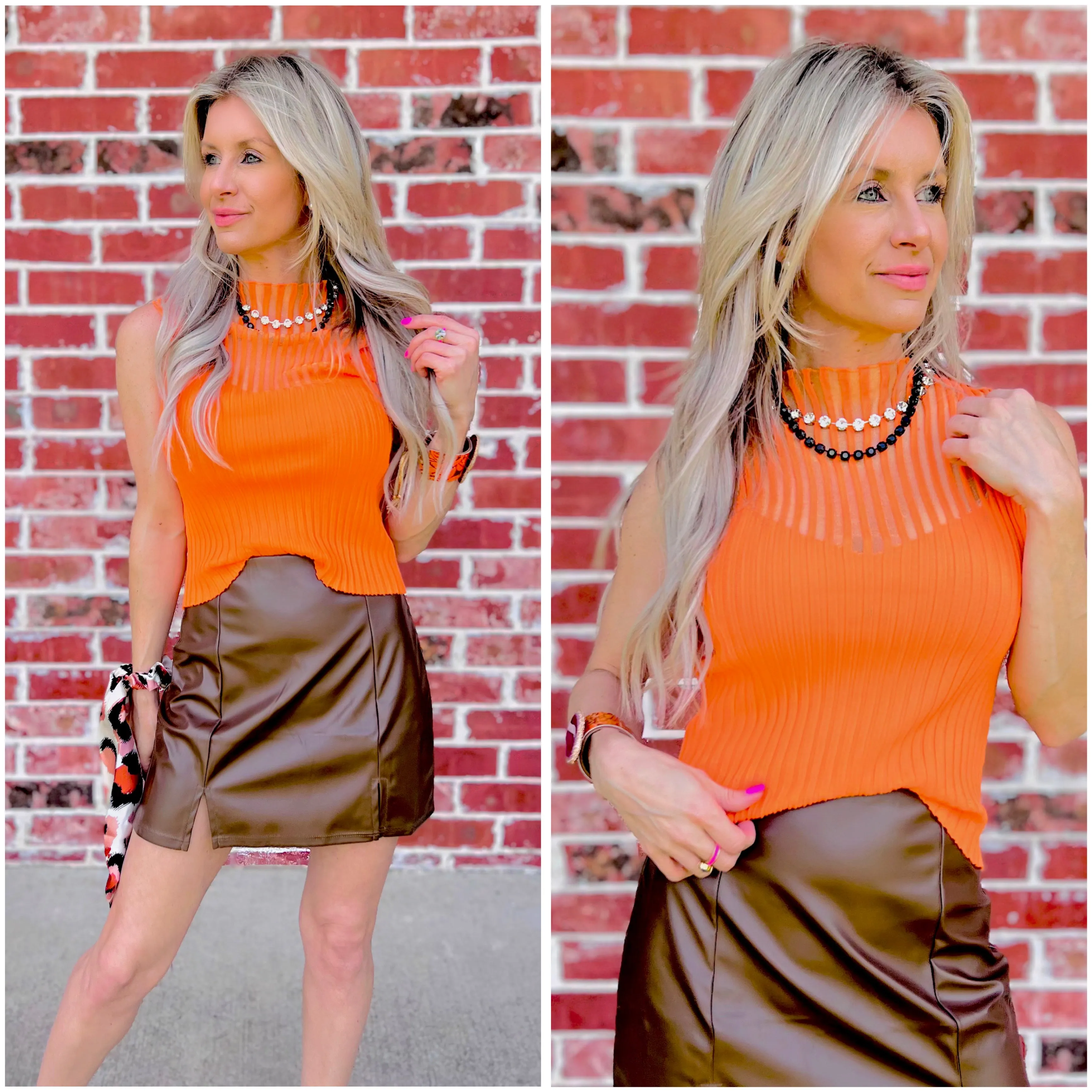 Chocolate Brown High Waisted Slit Skirt
