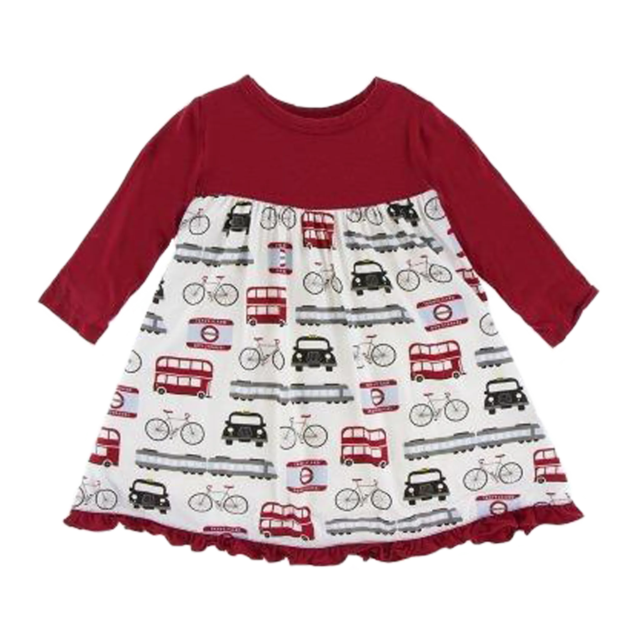 Classic Print Long Sleeve Swing Dress