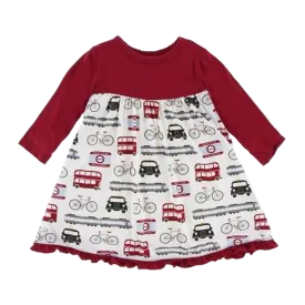 Classic Print Long Sleeve Swing Dress
