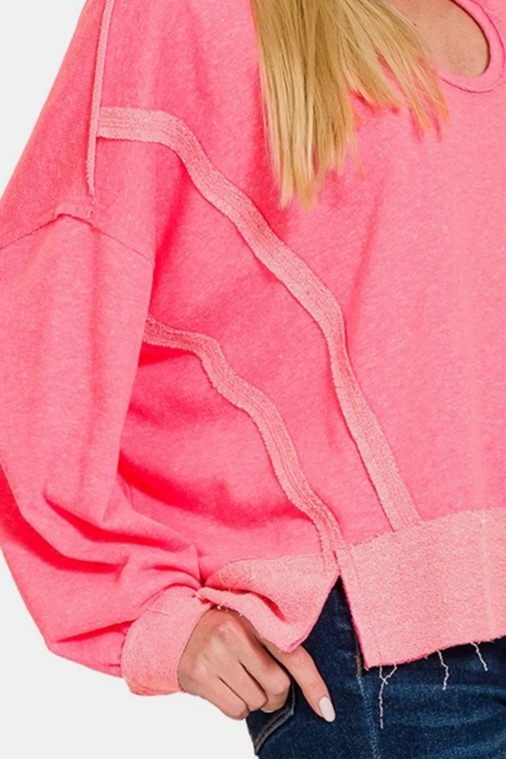 Contrast Trim Slit Hoodie