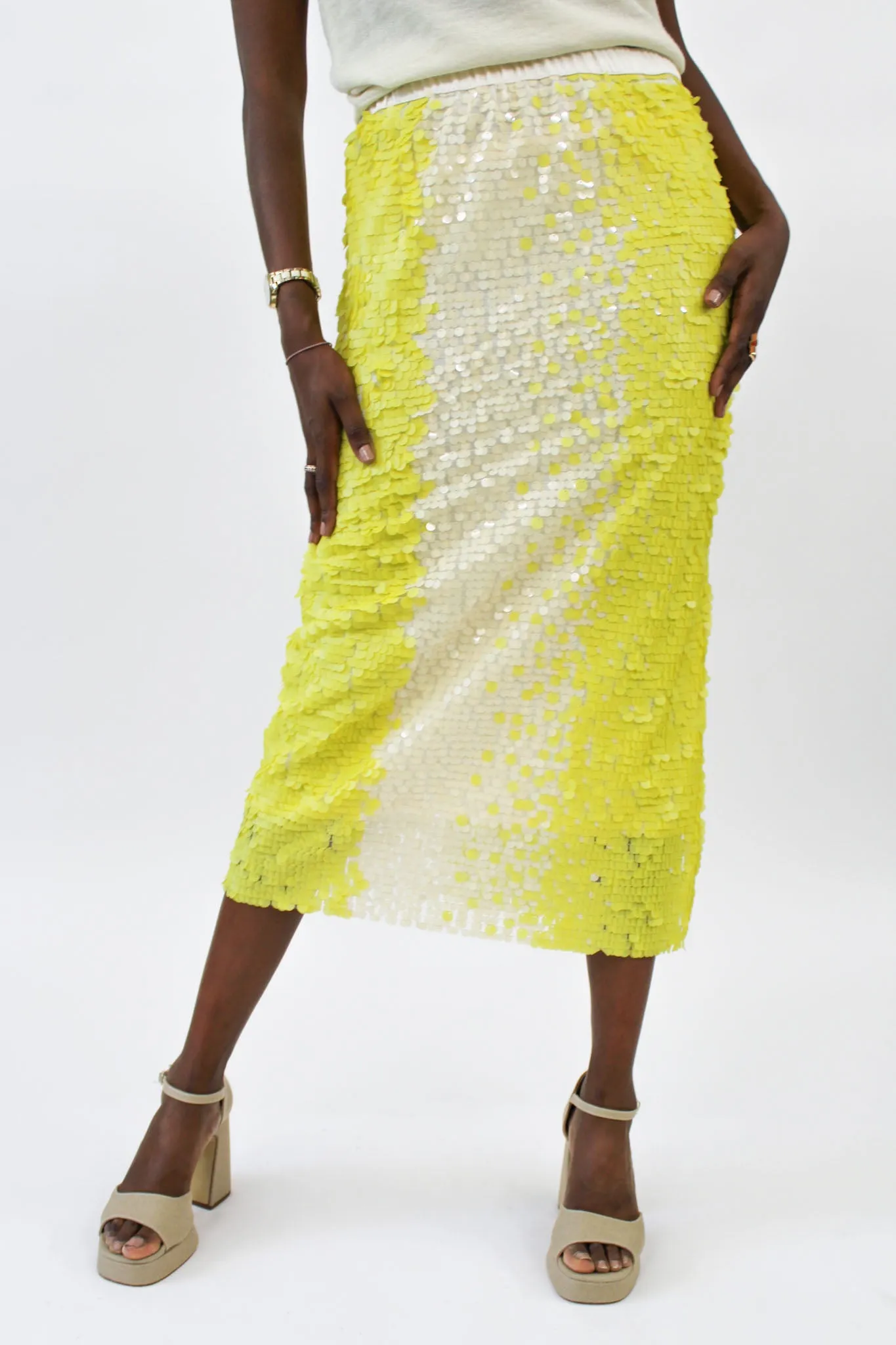 CO|TE - Megan Skirt: Yellow Sequin