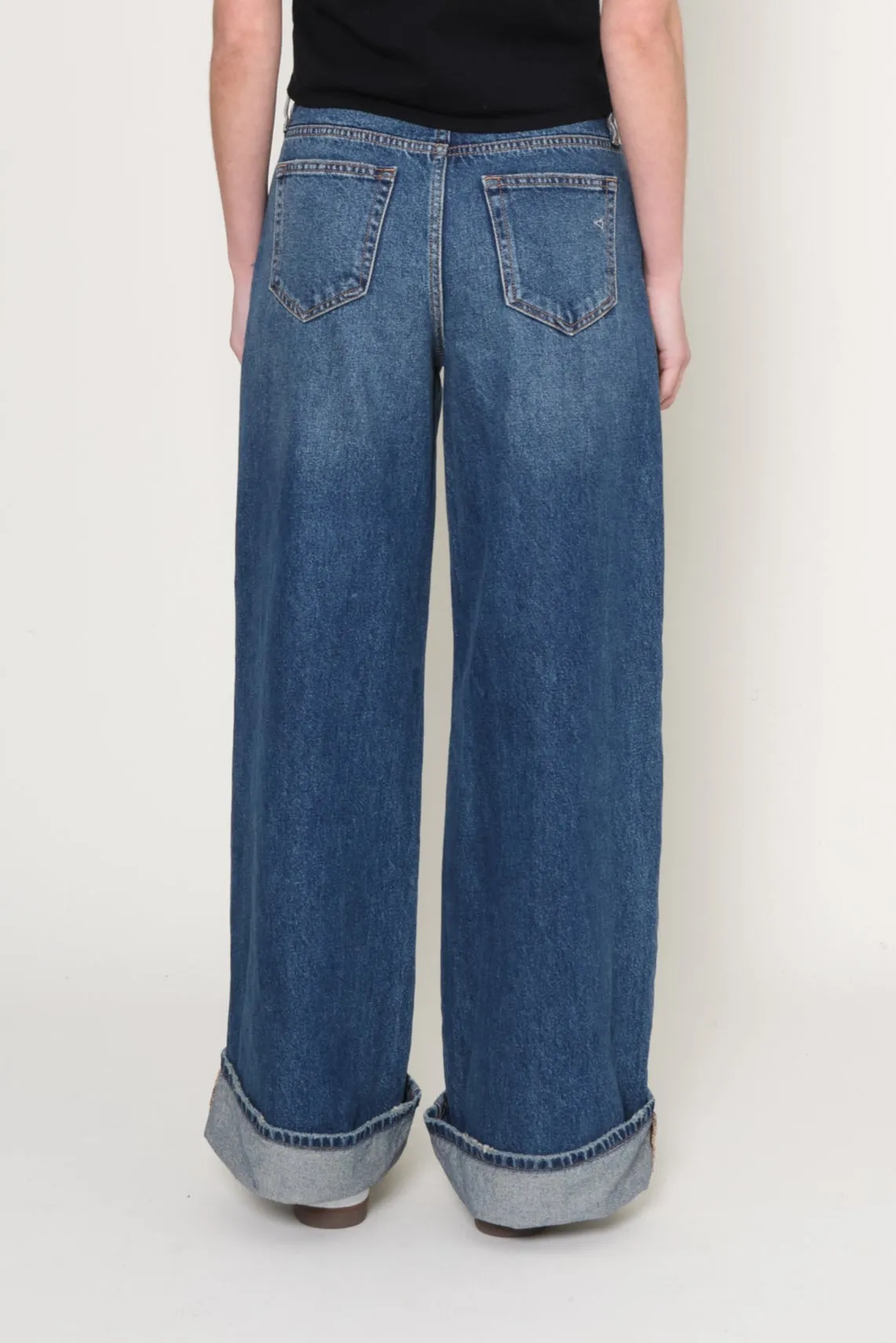 Cuffed Dark Wash Wide Leg Jean