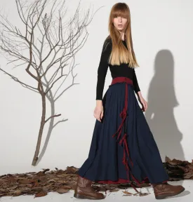Dark blue linen skirt maxi skirt women skirt 1159#