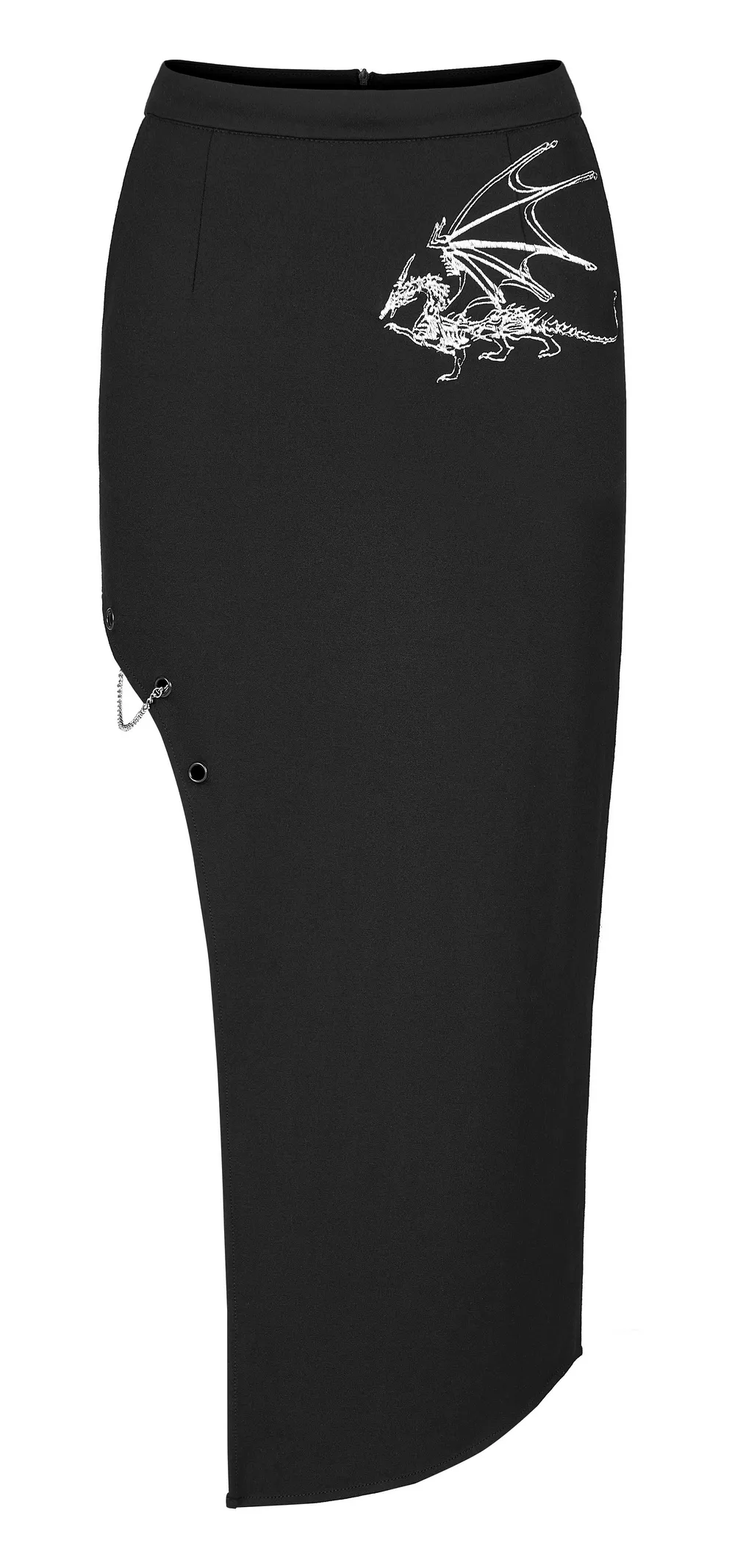 Dark Punk Asymmetric Skirt with Dragon Embroidery