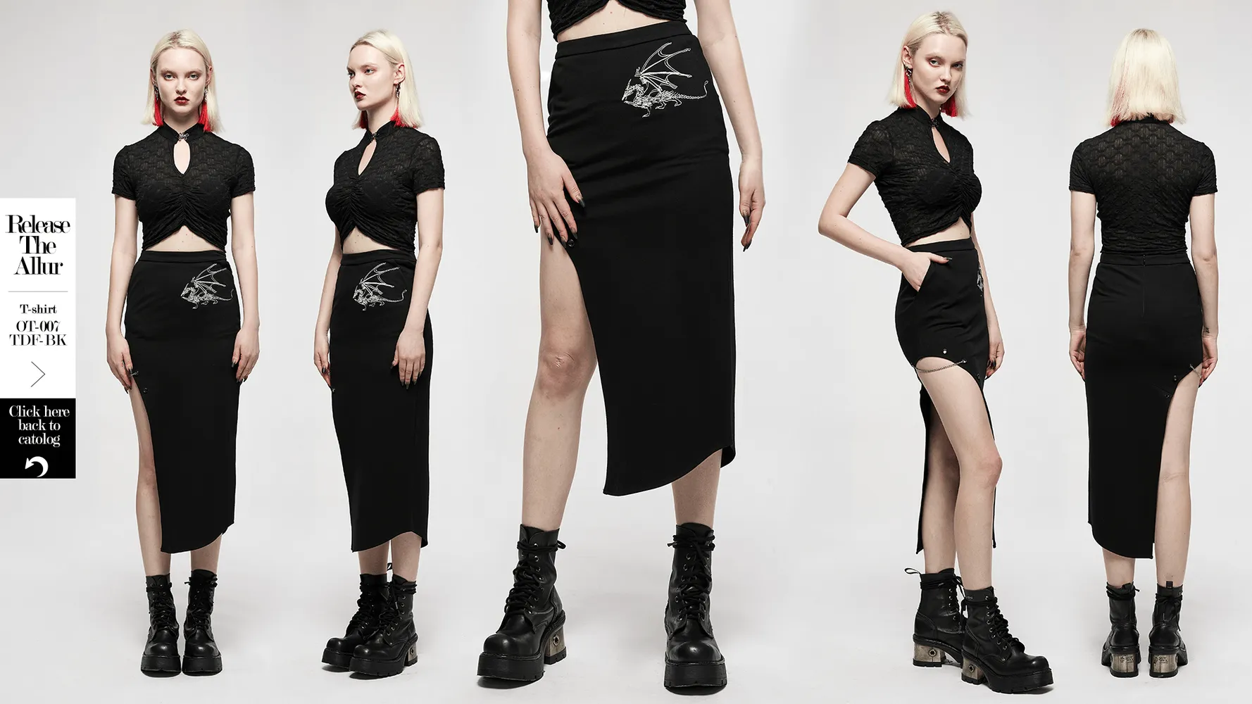 Dark Punk Asymmetric Skirt with Dragon Embroidery