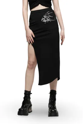 Dark Punk Asymmetric Skirt with Dragon Embroidery