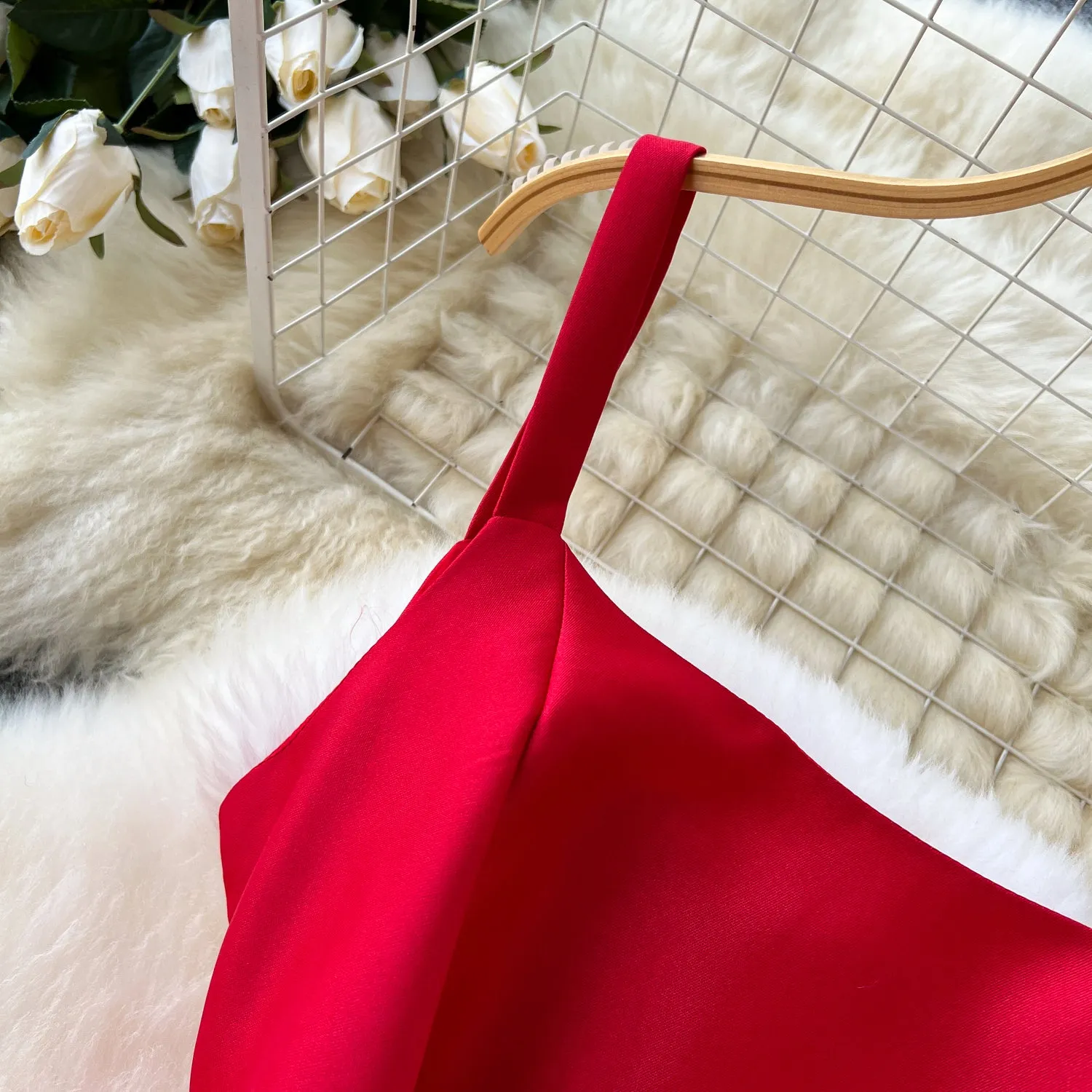 Delicate Solid Color Puffy Slip Dress