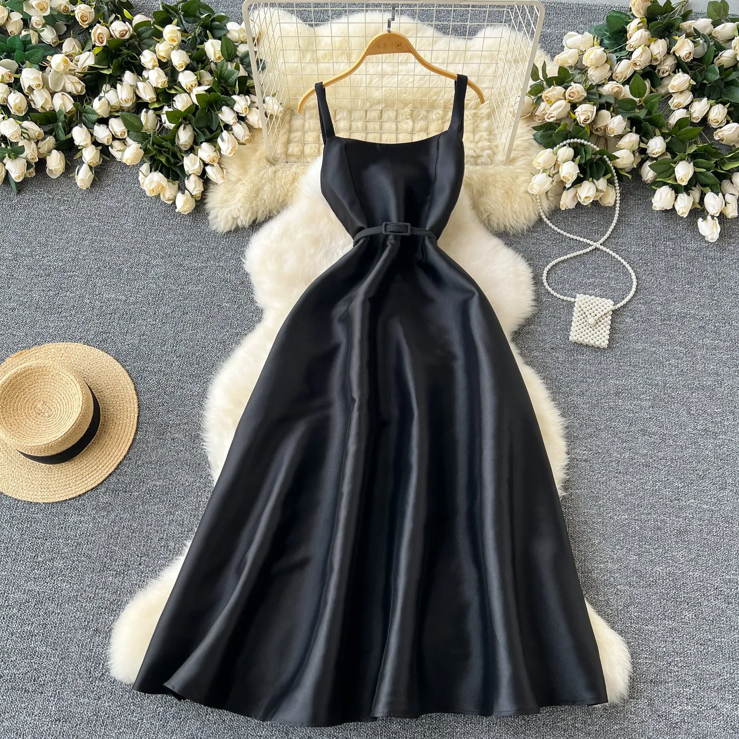 Delicate Solid Color Puffy Slip Dress